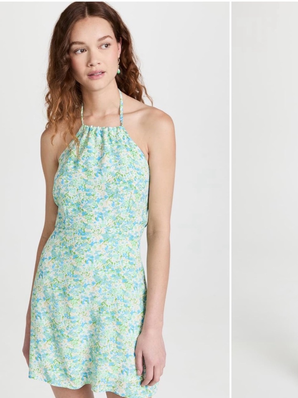 Lightweight Floral Halter Sundress in Green & Blue